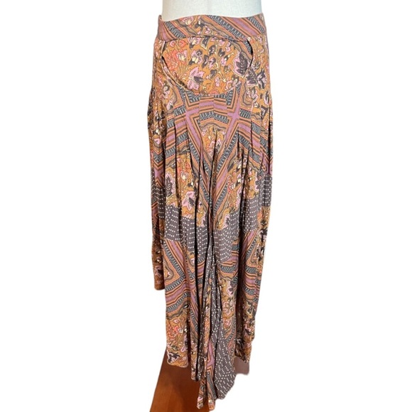 Free People Paradise Handkerchief Hem Midi Skirt Mixed Pattern Floral Stripes 4 - Picture 5 of 12